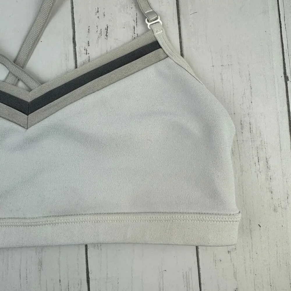 Lululemon White/Grey/Black Mesh V-Neck Cross Back Sports Bra Size 6